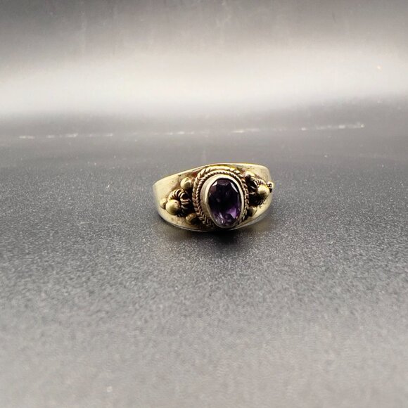Antique Sterling SIlver Amethyst Ring 7.5 - Picture 4 of 13